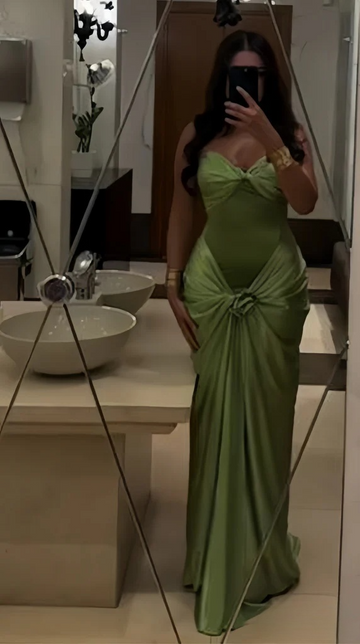 Niulatu Green Strapless Mermaid Formal Dresses Sweetheart Evening Dresses Elegant Satin Long Prom Dresses HZ1026